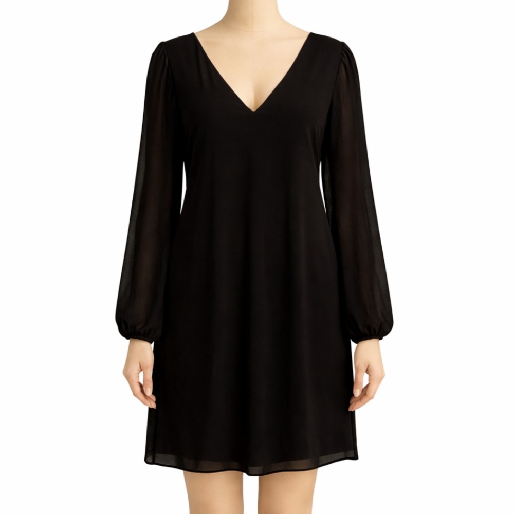 Classic Black V-Neck Long Sleeve Dress